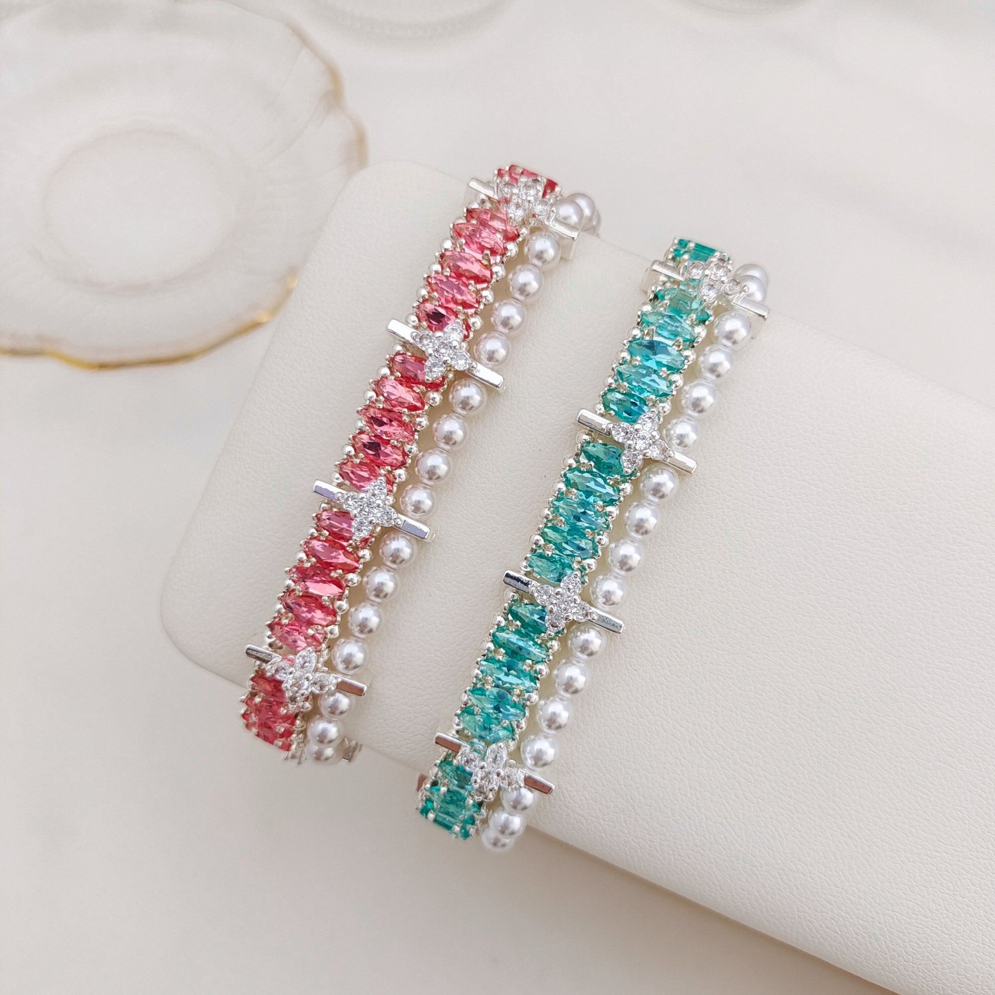 【No.173】DIY Flower Zircon Pearl Bracelet Making Kit | Complete Bead Kit with Tutorial | 3*6 Marquise Zircon 4mm Pearl Craft Kit iFCraftorium