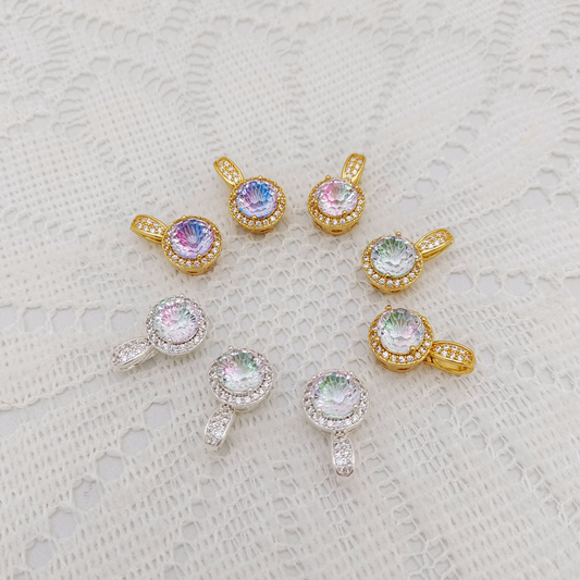 【B26】1PCS Firework-Cut Zircon Clasp Pendant | Dual-Use | Gold/Silver Base | DIY Jewelry Making Accessory