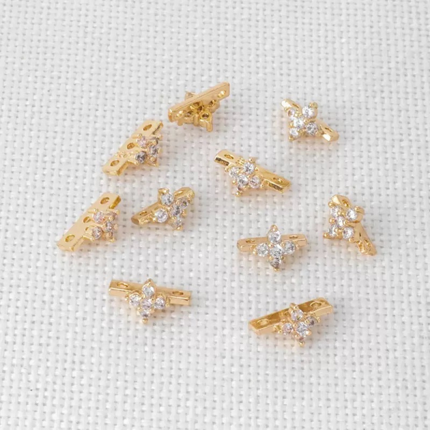 【S13】10PCS DIY Spacer Beads – Triple-Row Micro Pave Zircon Separator, Gold-Plated Copper Jewelry Findings for Handmade Bracelets & Necklaces