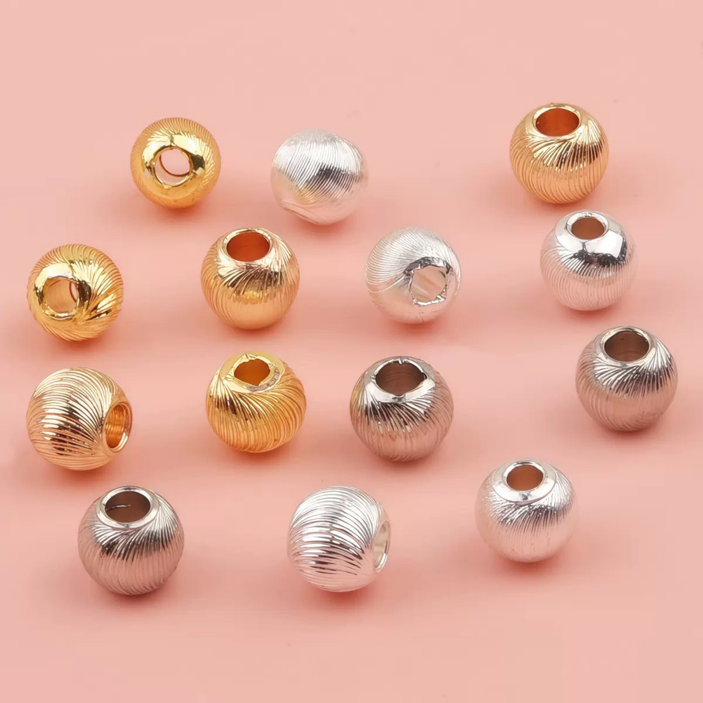 【S12】100PCS DIY Beading Supplies – Brushed Copper Cat Eye Beads, 18K Gold/Silver Plated Spacer Beads for Handmade Jewelry Making