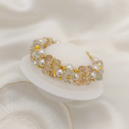 【No.121】DIY Beading Kit – Ice Tea Bracelet | Pearls, AB Crystals & Peacock Clasp | Complete Tutorial