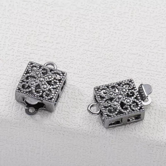 【B41】1PCS DIY Clasp – Vintage Hollow Square Insert Clasp, Gun Black, High Color Retention Copper Jewelry Findings