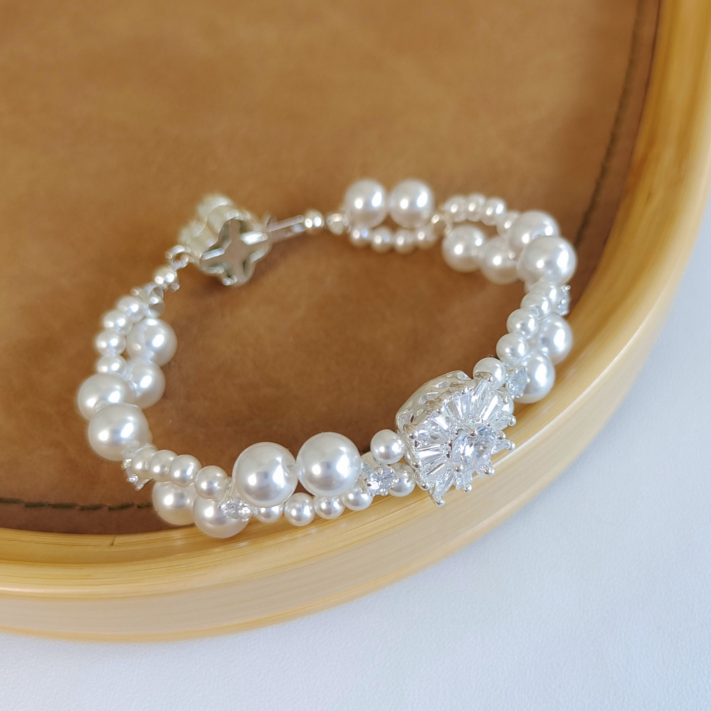 【No.48】 Dream Wedding Handmade Bracelet Pearl & Zircon Bridal DIY Bracelet – Elegant White Gift for Her