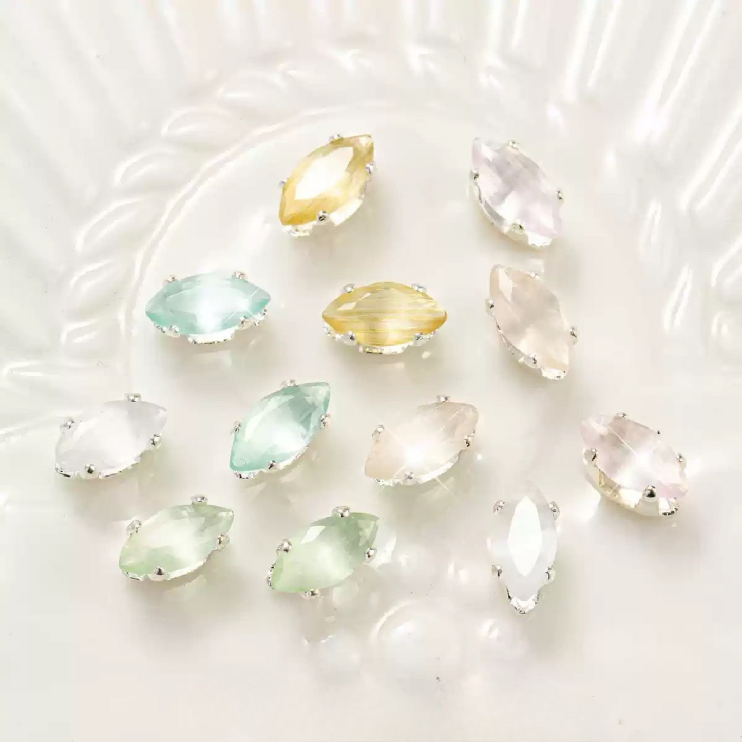 【C03】50pcs Cat Eye Marquise Rhinestone Beads – Silver-Plated Claw Settings, for DIY Jewelry