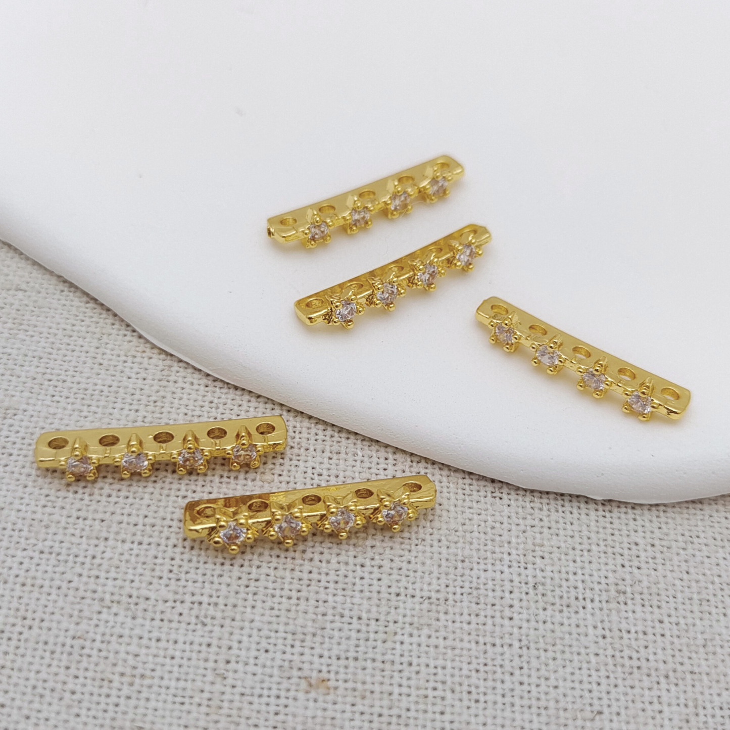 【S15】5PCS DIY Jewelry Findings – 5-Strand Spacer Bar with Micro Pave CZ | Silver Plated Copper, Anti-Tarnish