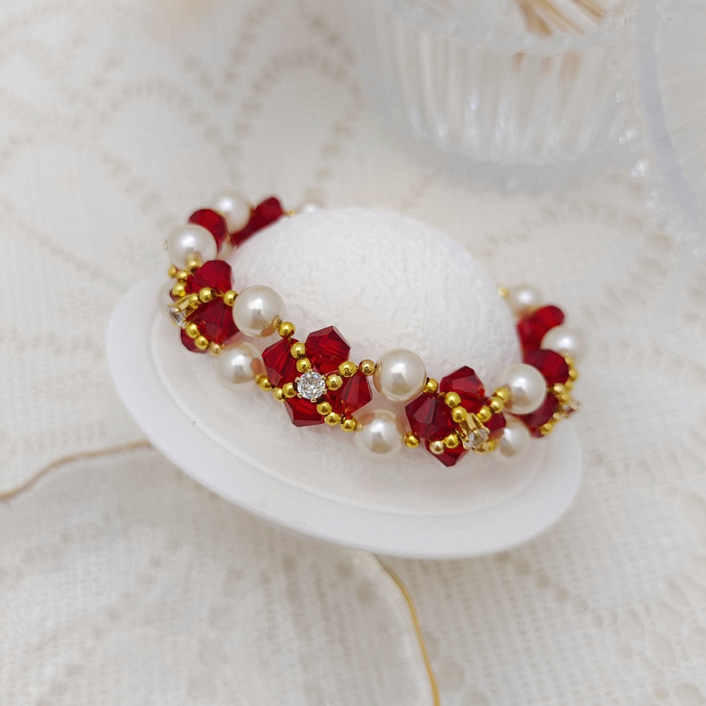 【No.126】DIY Bracelet Kit – Mary Design with Pearls, Diamond Beads & Bowknot Clasp | Complete Jewelry Tutorial