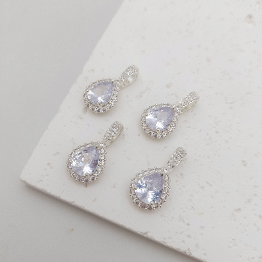 【B14】1PCS Teardrop CZ Pendant Clasp – Ice Blue, Silver Base, Multifunctional DIY Jewelry Connector