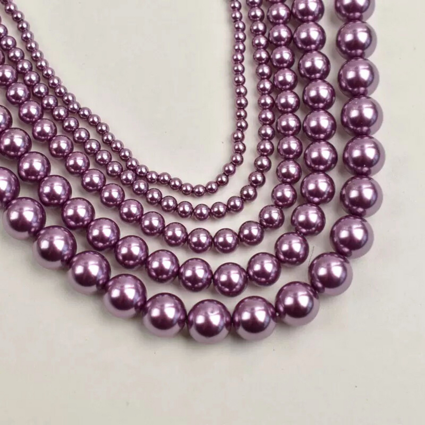【P14】DIY Beading Supplies – Faux Swarovski Ume Purple Glass Pearls | 3-8mm Round Beads | High Luster, Straight Hole