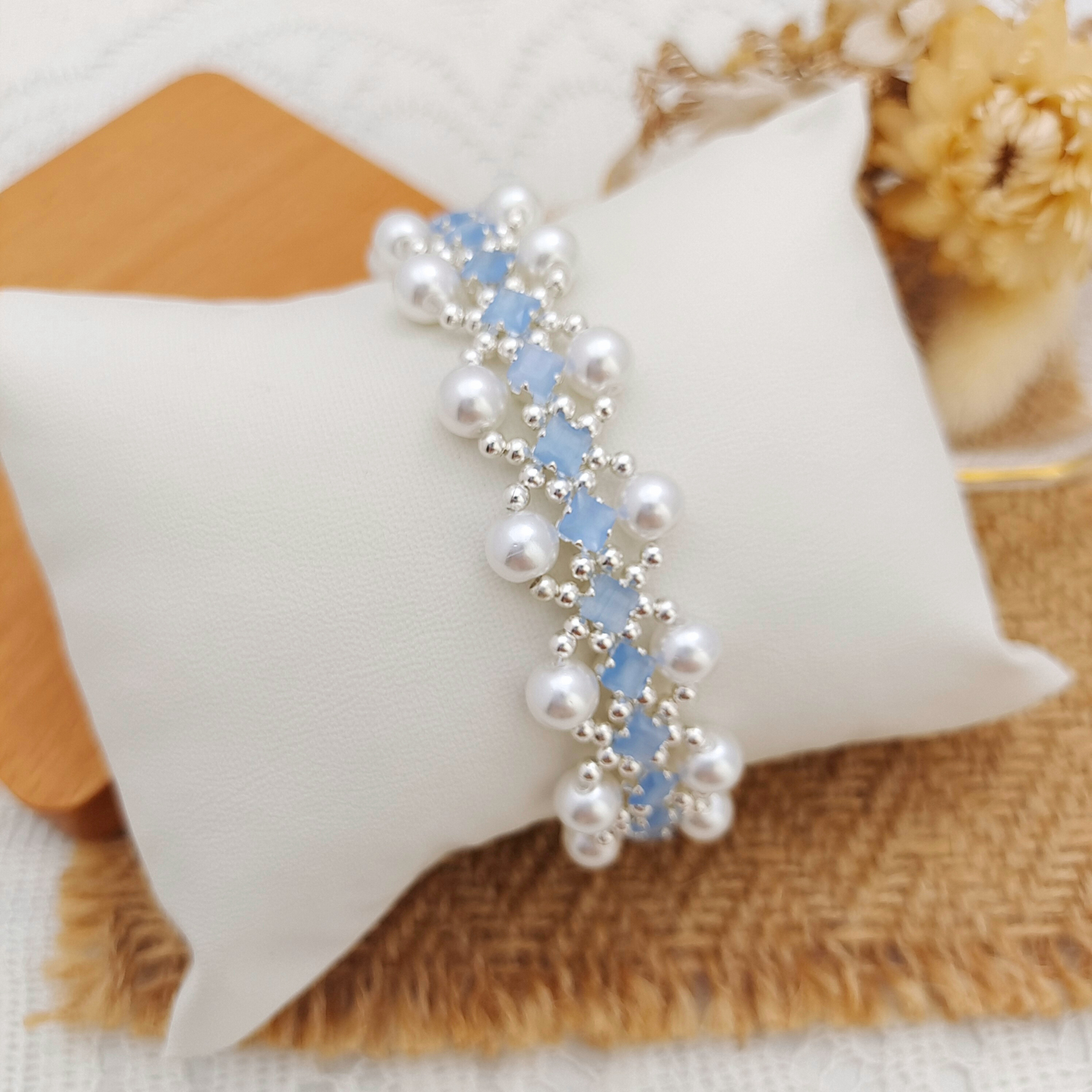 【No.86】DIY Bracelet Kit – French Court with Pearls & Cat Eye Square Beads