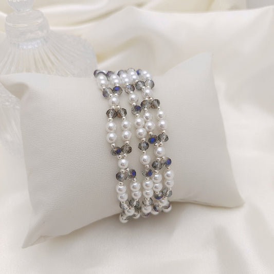 【No.131】DIY Bracelet Kit – “Five-Row Pearl Elegance” Beading Set | 4mm Pearls, Wheel Beads, 5-Row Magnetic Clasp | Complete Tutorial Included iFCraftorium