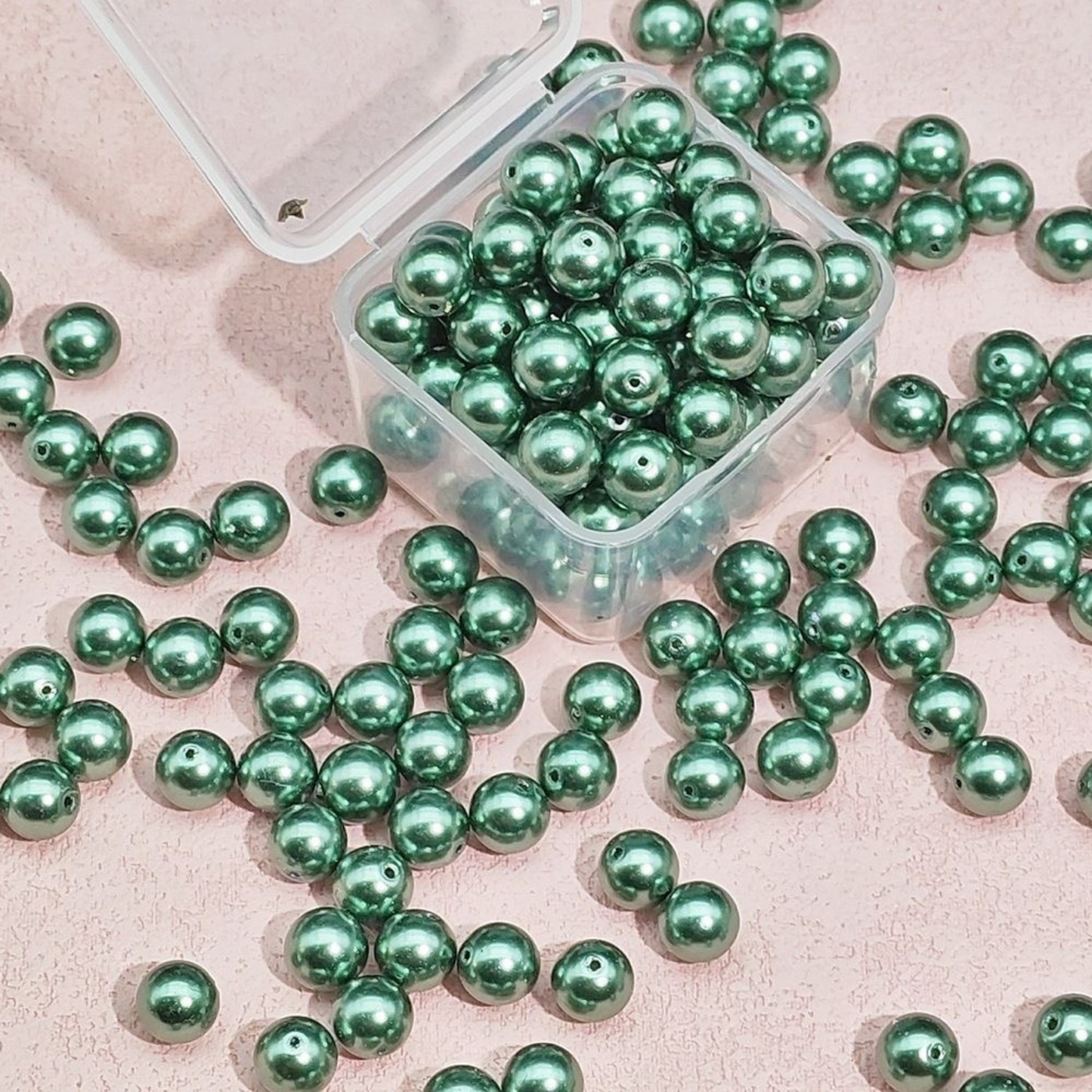 【P03】1 String 130pcs Peacock Green Imitation Pearls – 3–6mm Glass Beads for DIY Bracelets & Necklaces