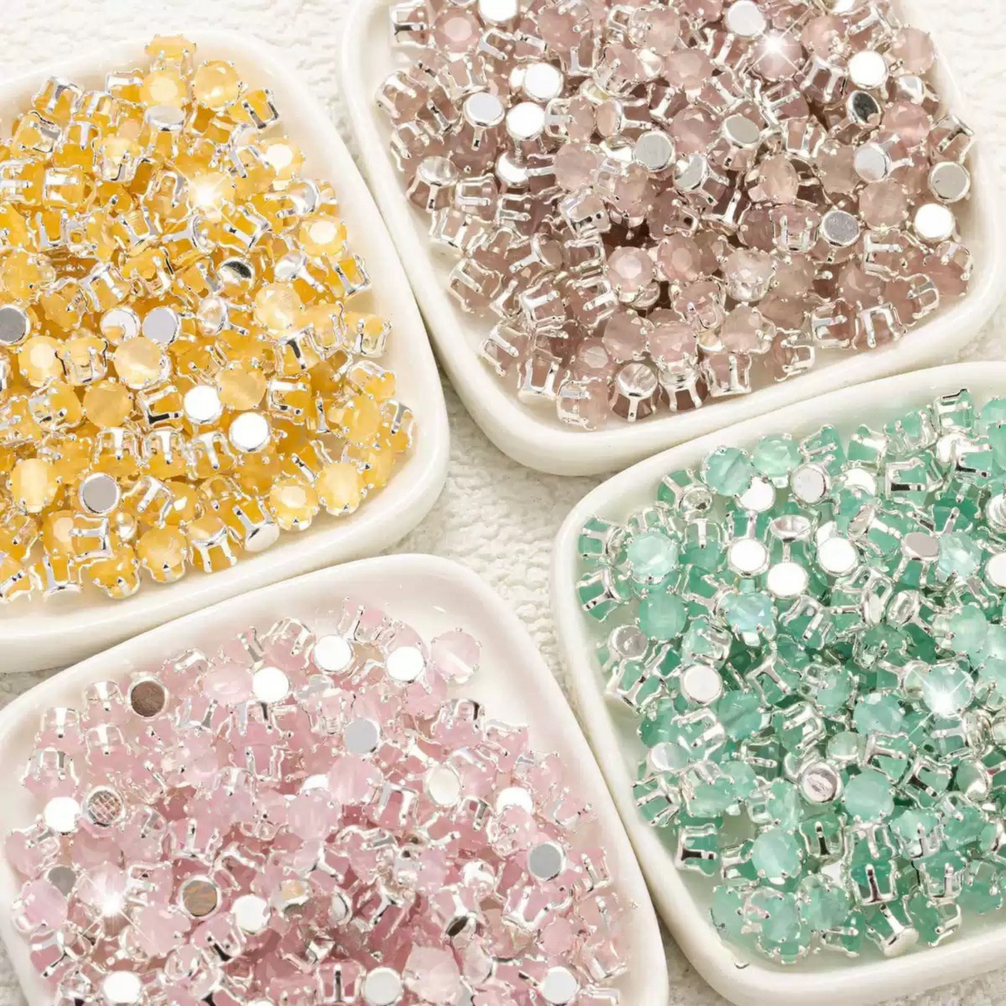 【C05】50pcs 5mm Round Cat’s Eye CZ Beads – Silver-Plated Prong-Set, DIY Jewelry Spacer Charms