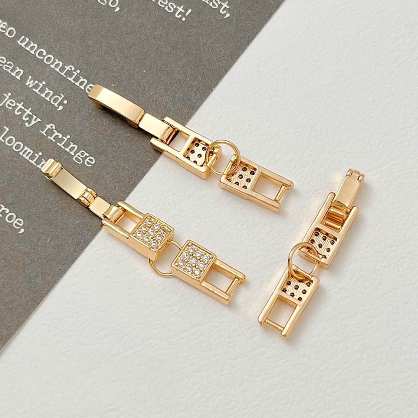 【B32】DIY Clasp – Minimalist Strap Clasp, Gold/Silver Plated, Cubic Zirconia, Non-Tarnish | Jewelry Making Supplies