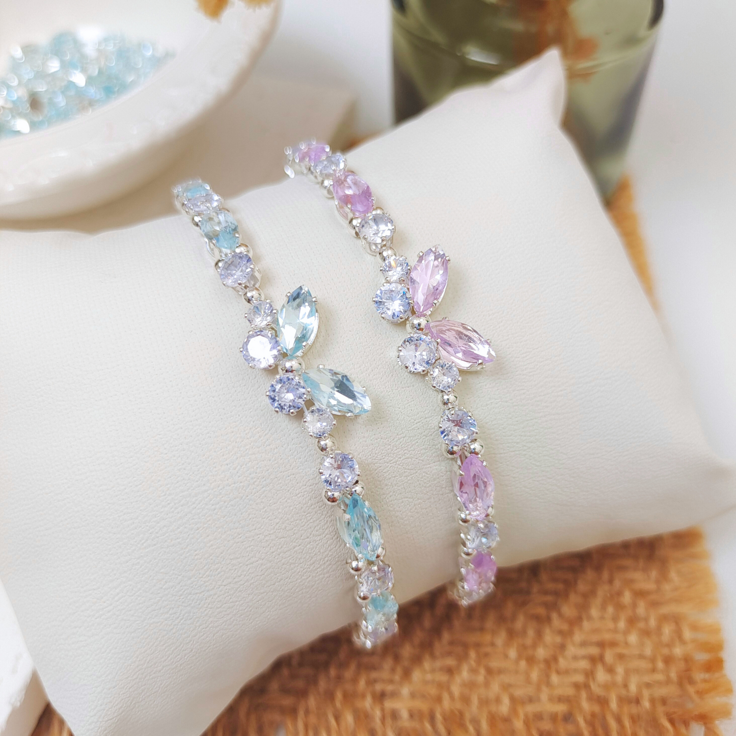 【No.36】 Handmade Little Butterfly DIY Bracelet with Zircon Crystals – Finished Jewelry Beading Gift for Her