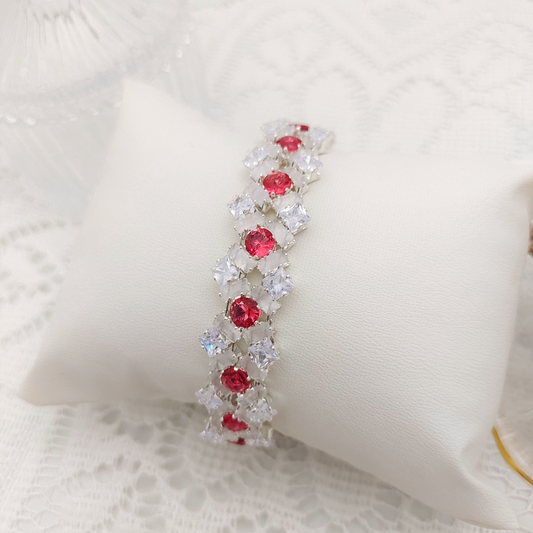 【No.100】Handmade Bracelet – “Lily” with Rectangular, Square & Round CZ Stones | Elegant Sparkling Jewelry Gift