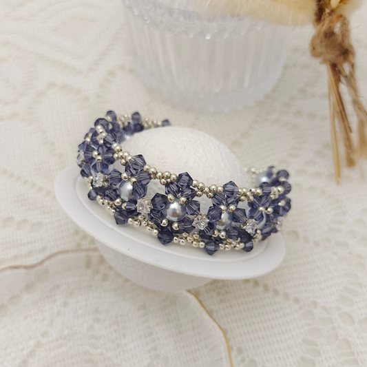 【No.118】DIY Handmade Bracelet | “Dance of the Mystic Lotus” with Pearls, CZ & Beads | Fish Tail Clasp Design