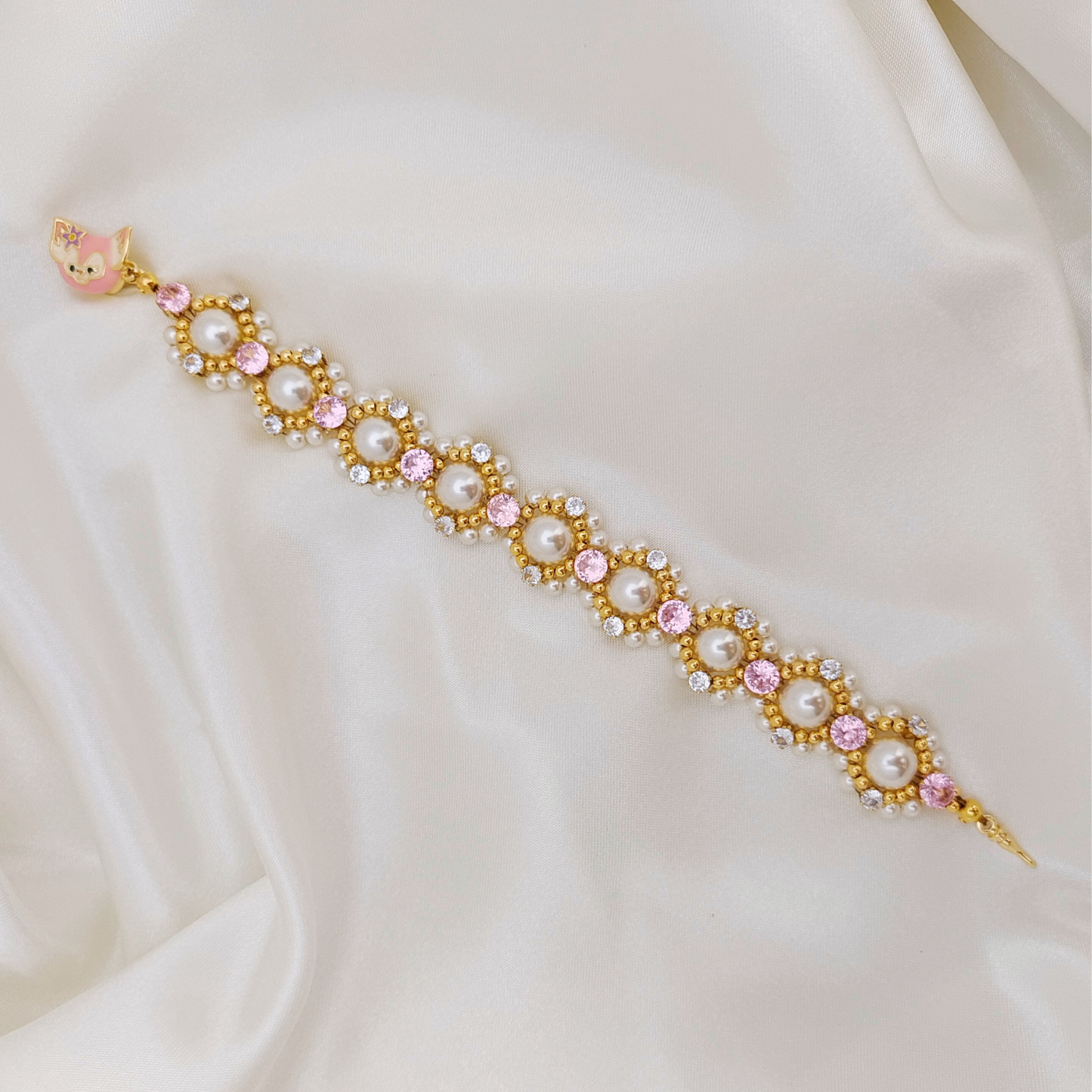【No.54】 LinaBelle Inspired Premium Handmade Bracelet | Gold, Pink & Pearl | Finished DIY Jewelry