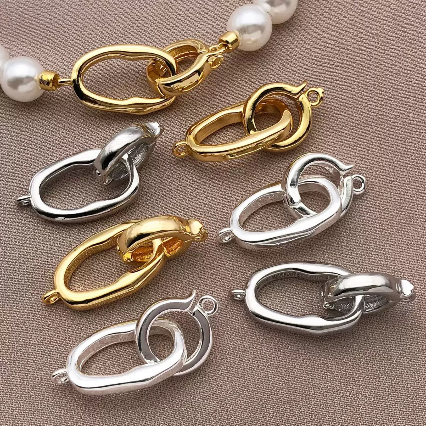 【B17】3PCS Irregular Oval Clasp – Gold/Silver-Plated Copper Connector for DIY Bracelets & Necklaces