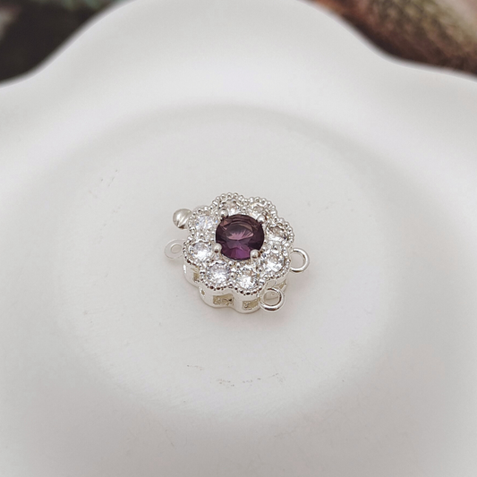 【B36】1PCS DIY Clasp – Purple Zircon Flower Insert Clasp, Thick Silver Plated, Tarnish Resistant Jewelry Making Accessories