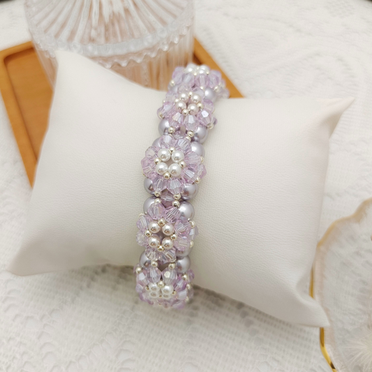 【No.96】Little Sunflower Handmade Pearl & Rhombus Bead Bracelet | Finished Product | Lobster Clasp