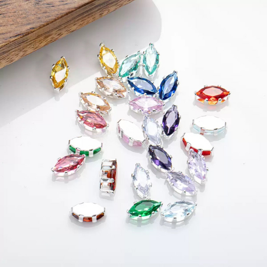 【A30】50PCS DIY Jewelry Findings – 3×6mm Six-Prong Marquise-Cut CZ Stones | Silver-Plated, Tarnish-Resistant Beads for Handmade Bracelets/Necklaces