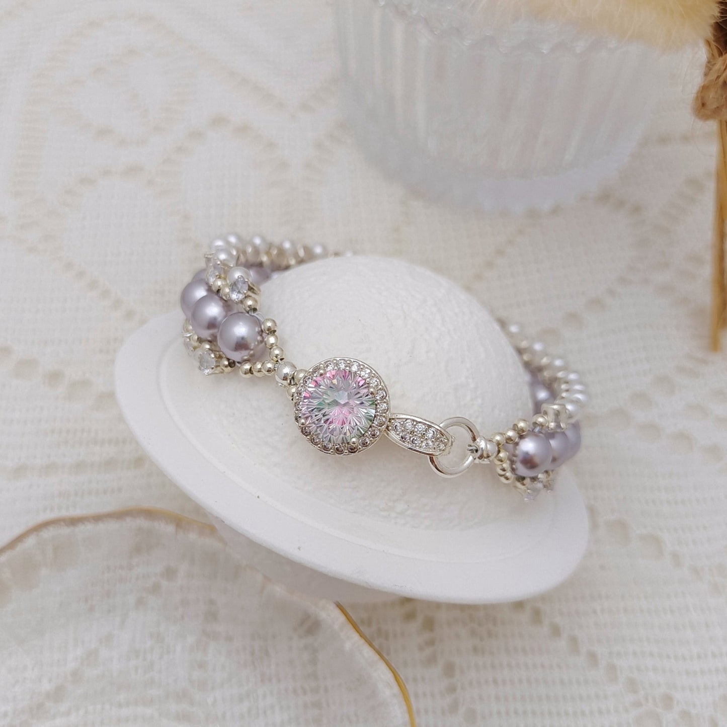 【No.115】DIY Beading Kit – Purple Rose Pearl Bracelet | Complete Jewelry Making Set with Tutorial iFCraftorium