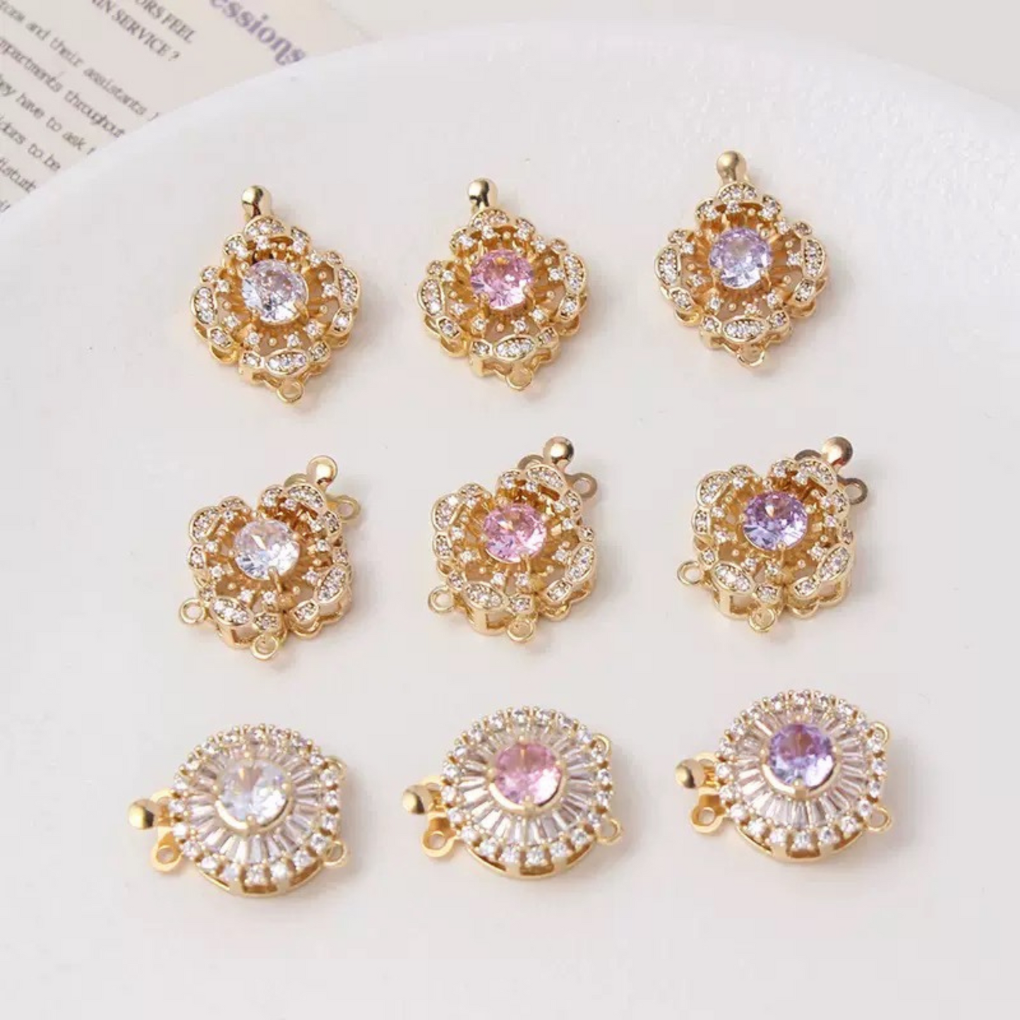 【B30】DIY Jewelry Clasp – Camellia Flower Box Clasp | 14K Gold-Plated Copper with Genuine Zircon | Non-Tarnish Beading Supplies