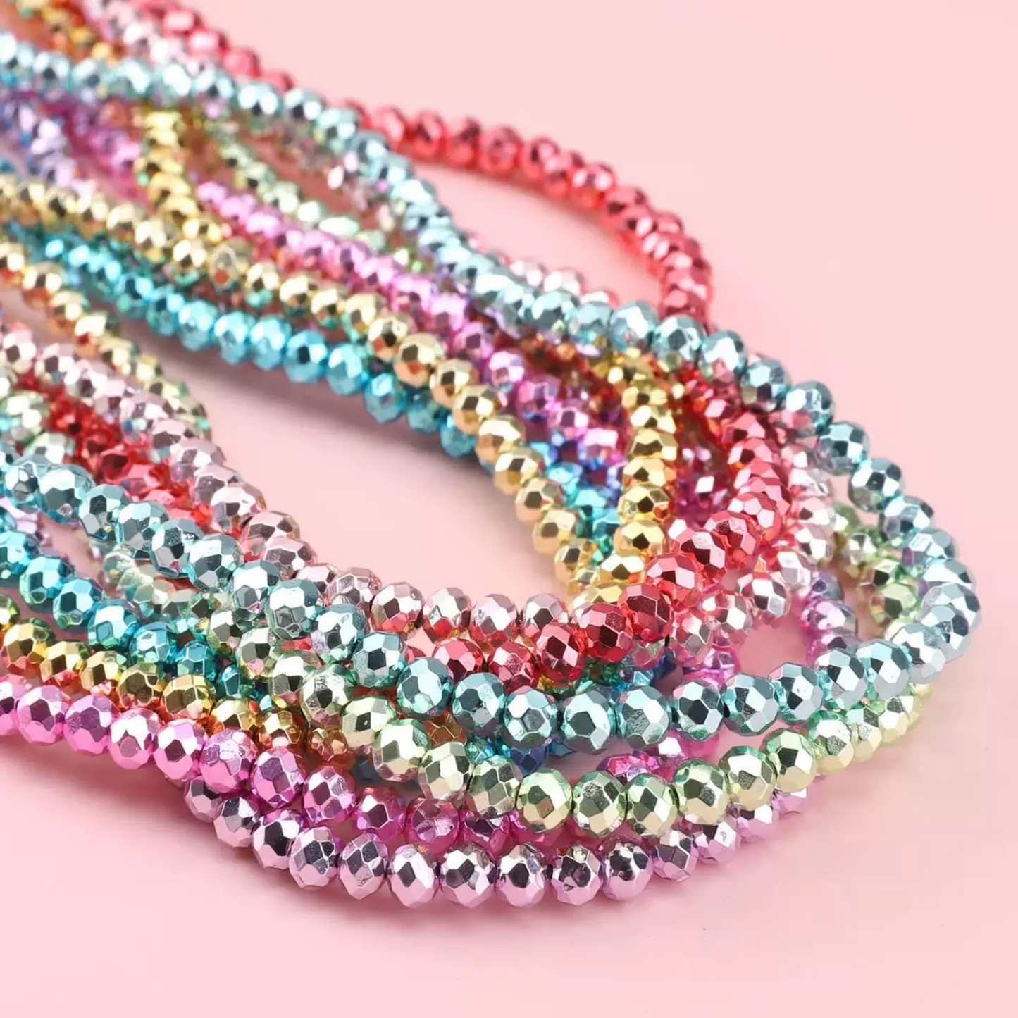 【S14】3 Strings DIY Spacer Beads – 2mm Electroplated Glass Crystal Wheel Beads, High-Color Retention Jewelry Findings for Handmade Bracelets & Necklaces