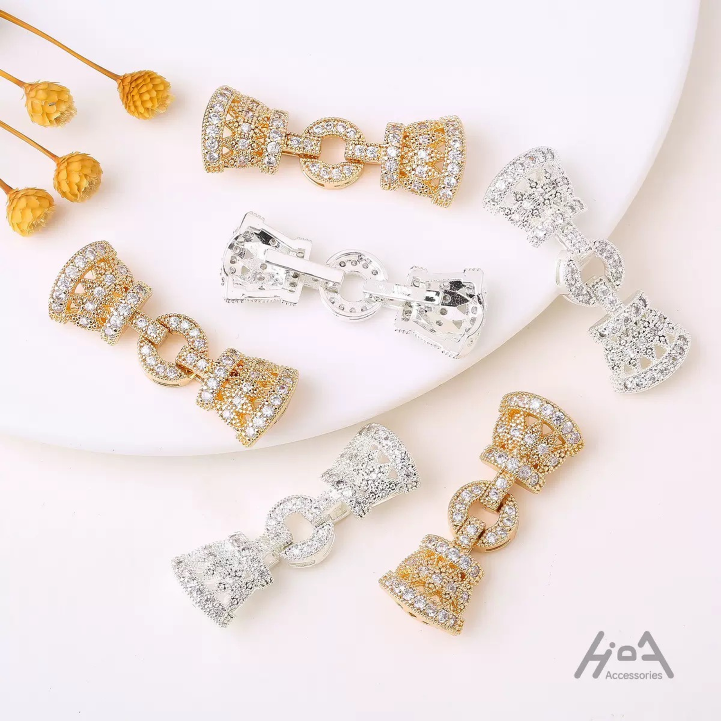 【B48】5-Row Clasp with Rhinestones | Gold/Silver | Beading Supplies iFCraftorium