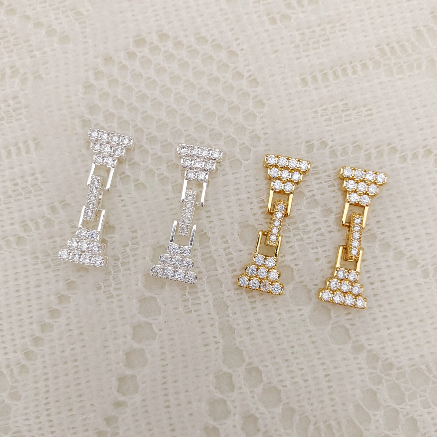 【B31】1PCS DIY Jewelry Findings – Cake Design Watch Buckle | 18K Gold/Silver Plated Copper with Zircon