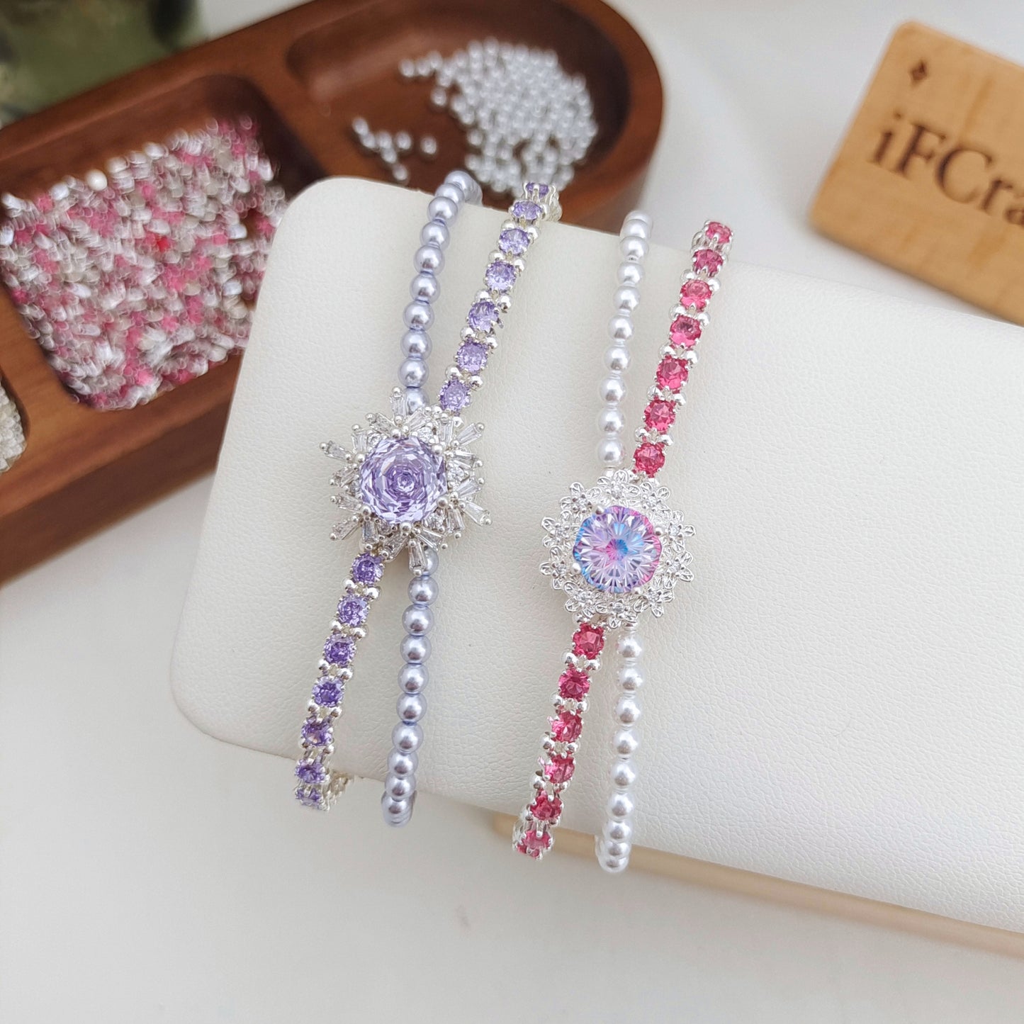 DIY Double Row Tiny Zircon Pearl Layered Bracelet | Handmade Jewelry Kit + Full Tutorial #180 iFCraftorium