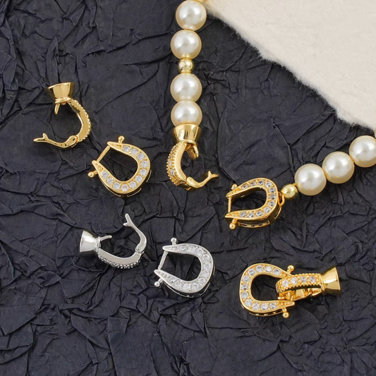 【B19】1PCS Horseshoe Clasp Connector – Micro Pave Rhinestone DIY Jewelry Findings | 19.3×10.6mm