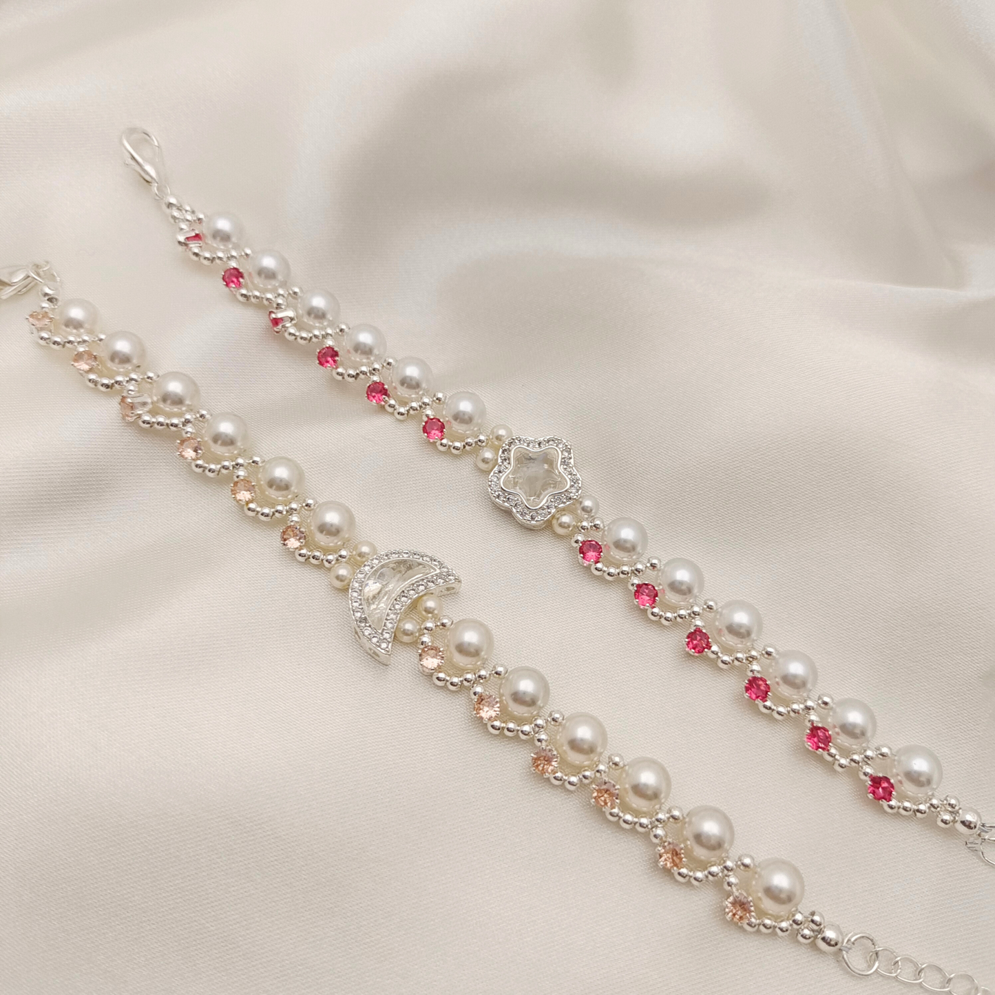 【No.50】 Star & Moon Handmade Pearl Bracelet | DIY Beading Bracelet Finished Jewelry Gift for Her