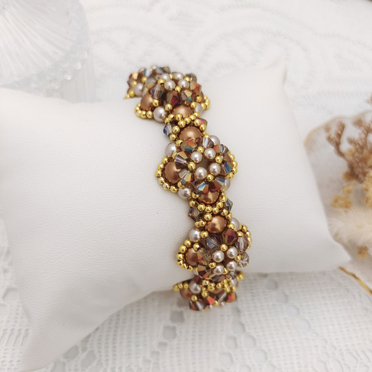 【No.107】DIY Handmade Bracelet – “Dressage Elegance” | Pearls & Crystal Beads | Double Row Gemstone Clasp