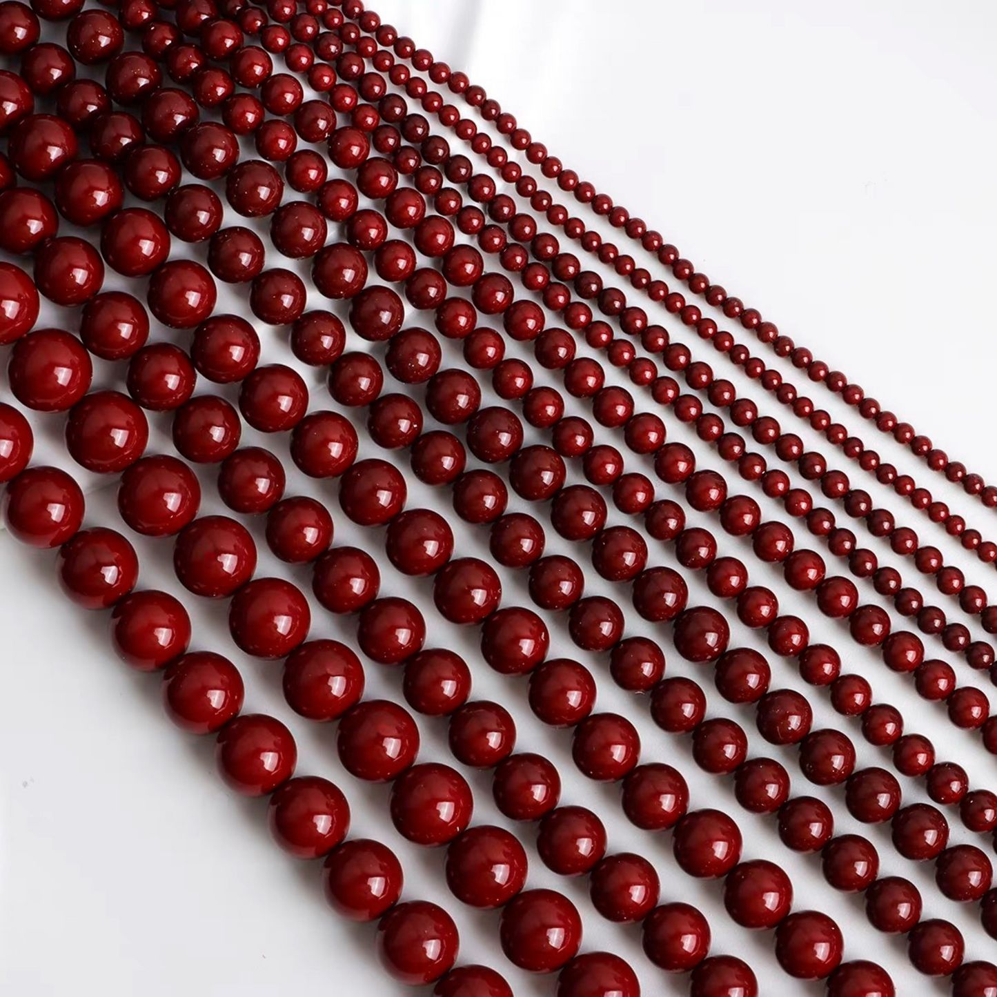 【P15】DIY Beads – Imitation Swarovski Dark Red | 3–8mm Round Glossy Glass Beads | Jewelry Making Supplies