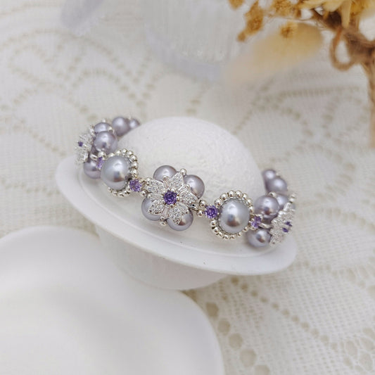 【No.136】Make Your Own Bracelet Kit – Snowfall, 6mm & 8mm Pearls, 3mm Zircons, Snowflake 3-Hole Spacer, Double-Clasp, Full Tutorial Included iFCraftorium