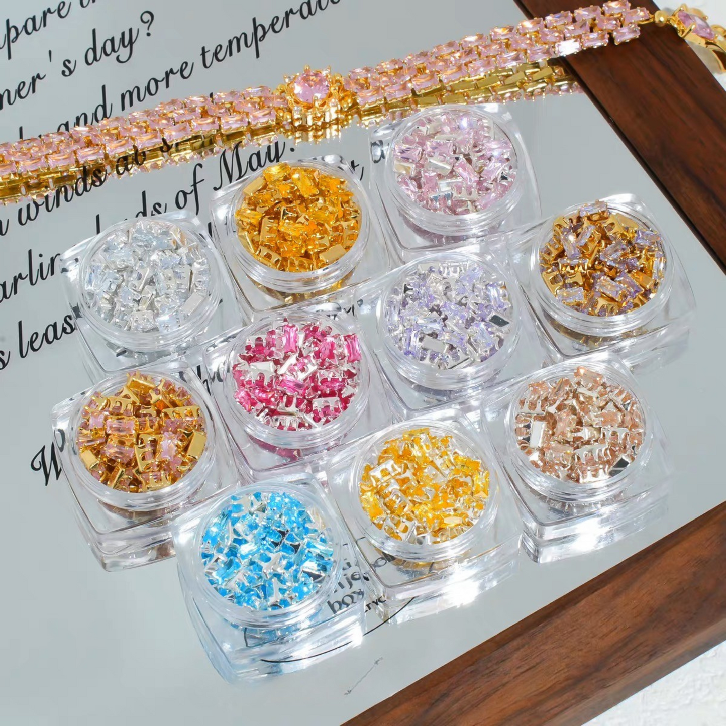 【A28】50pcs Rectangle Zircon Spacer Beads – 2.5x5mm Gold-Claw for DIY Handmade Jewelry
