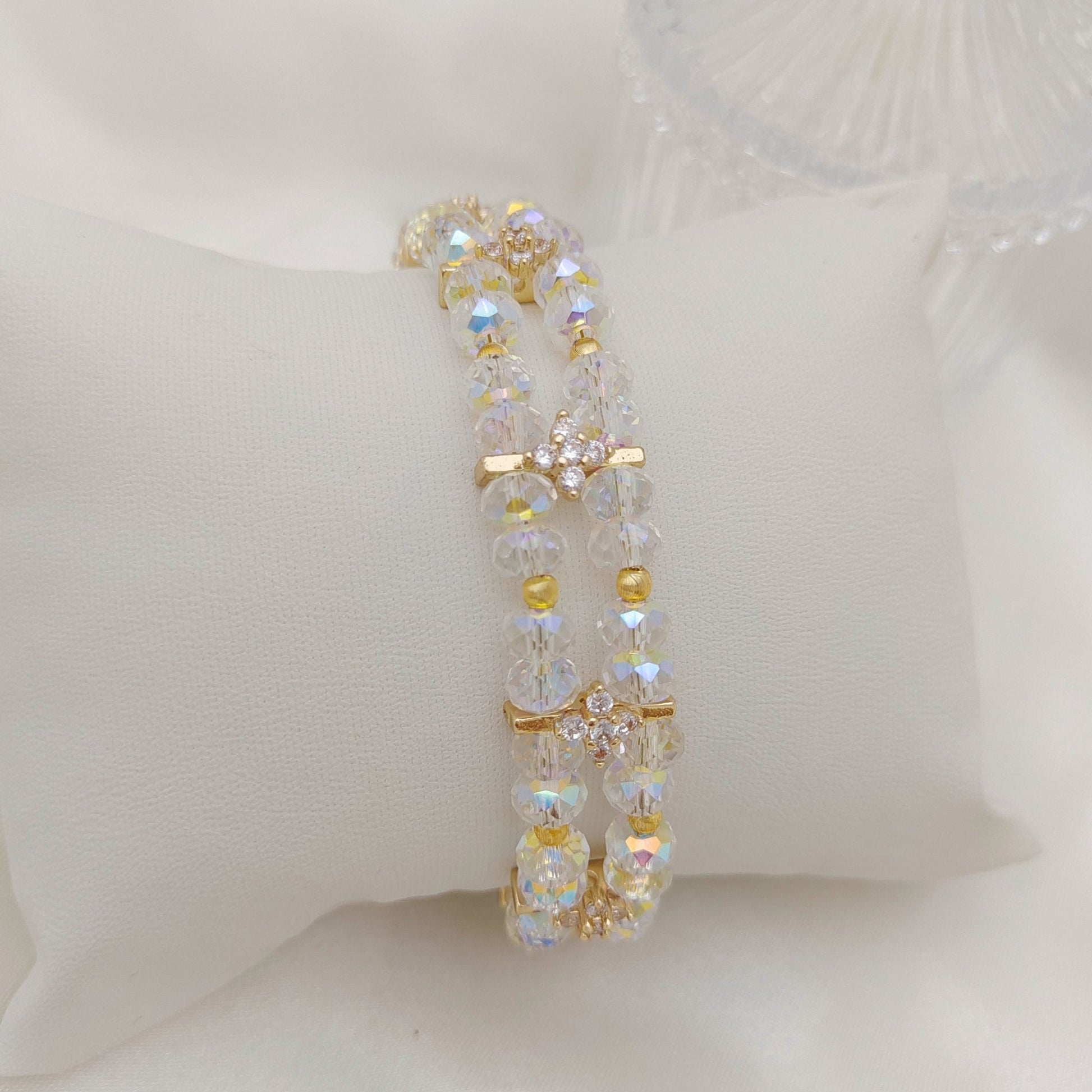 【No.129】DIY Bracelet Kit – Crystal Palace Beading Set with Wheel Beads, Cat Eye Beads & Peacock Clasp | Tutorial Included iFCraftorium