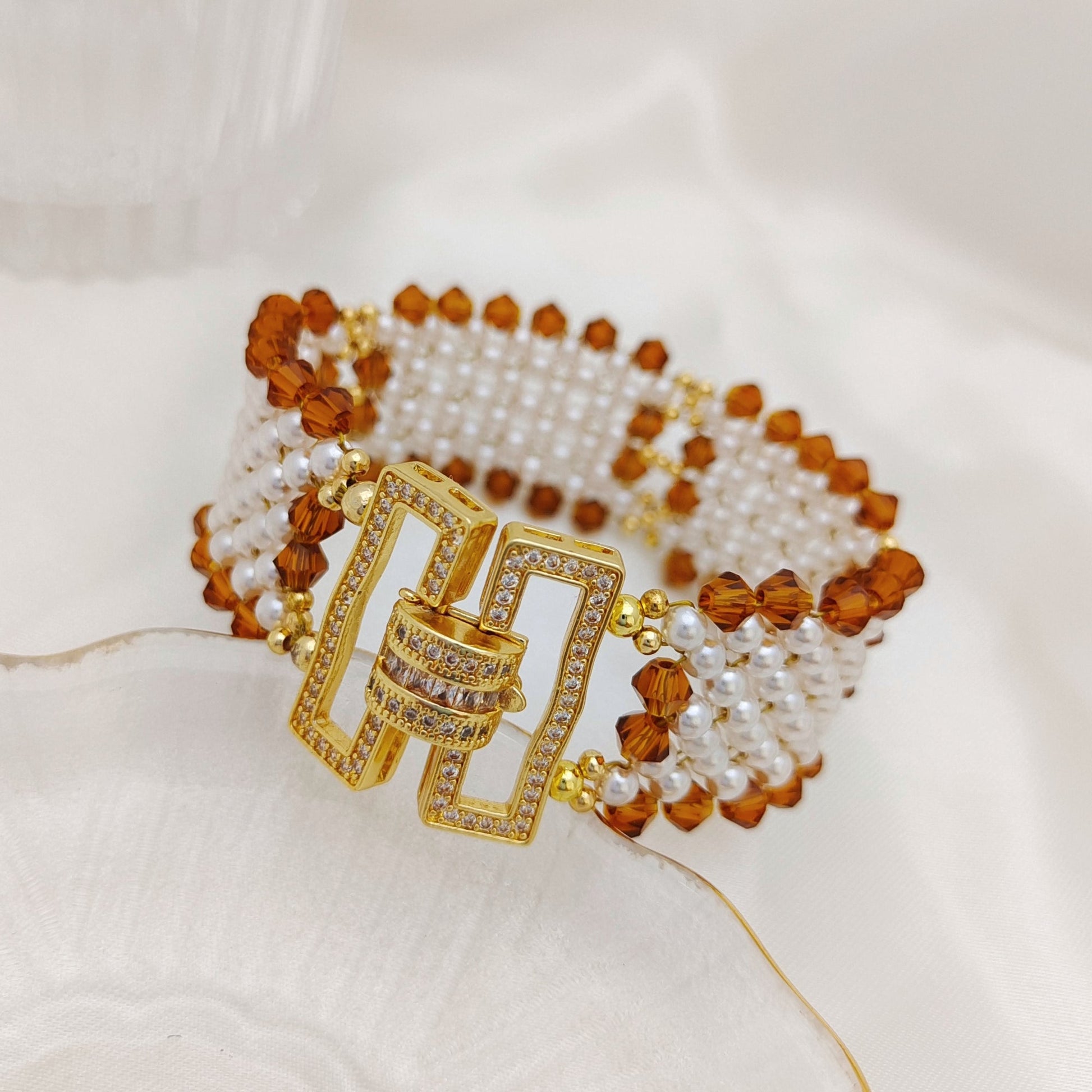 【No.132】DIY Bracelet Kit – “Chanel Style Plus” Beading Set | 3mm Pearls, 4mm Rhombus Beads, 6-Hole Clasp | Complete Tutorial Included iFCraftorium