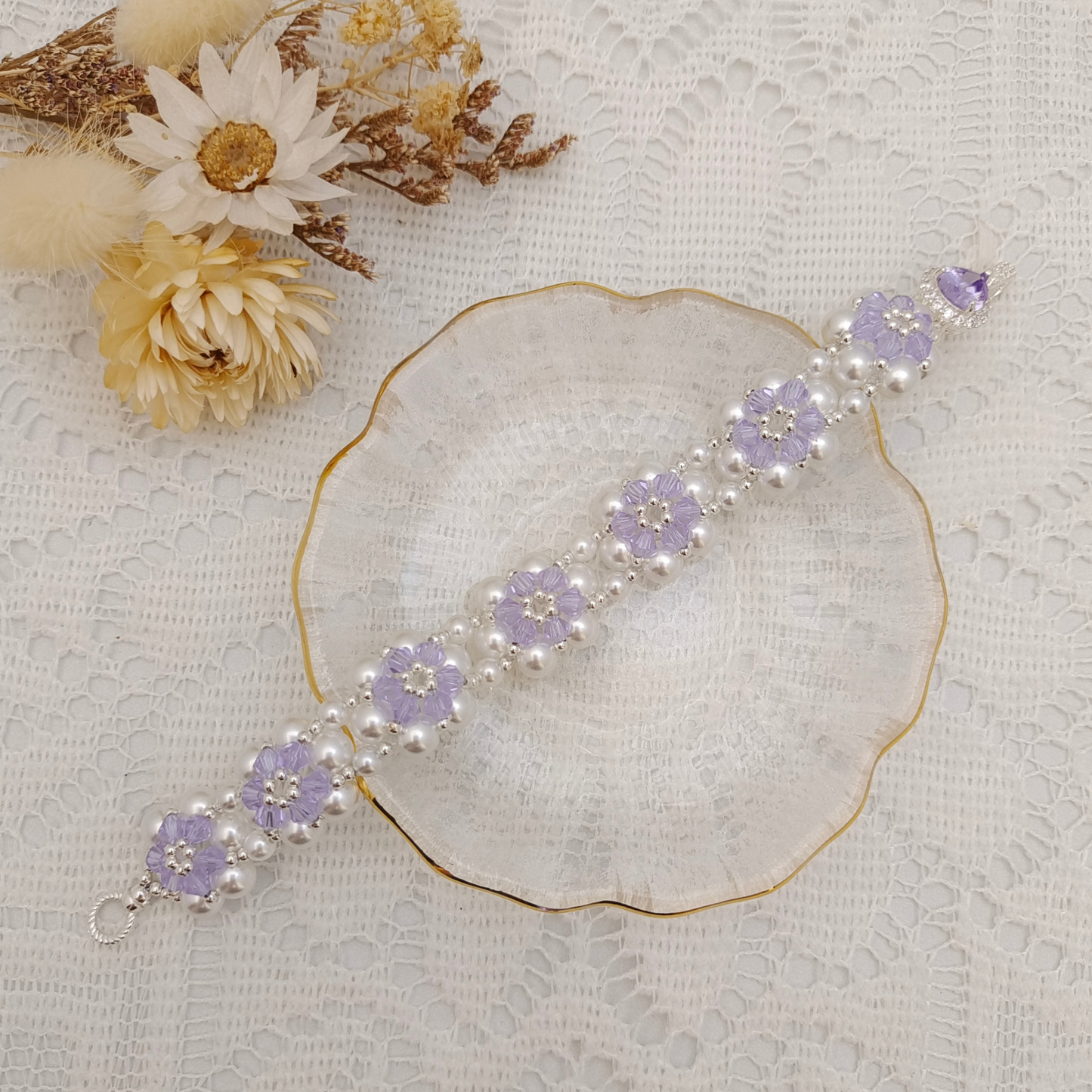 【No.80】 DIY Bracelet Craft Kit – Sunflower Crystal & Pearl Beading Set with Full Tutorial Handmade Jewelry