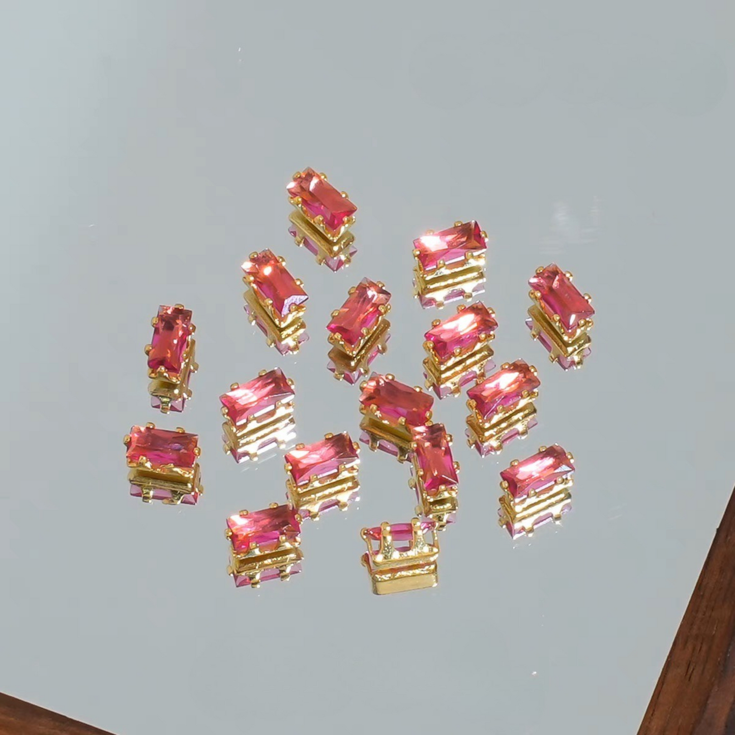 【A28】50pcs Rectangle Zircon Spacer Beads – 2.5x5mm Gold-Claw for DIY Handmade Jewelry