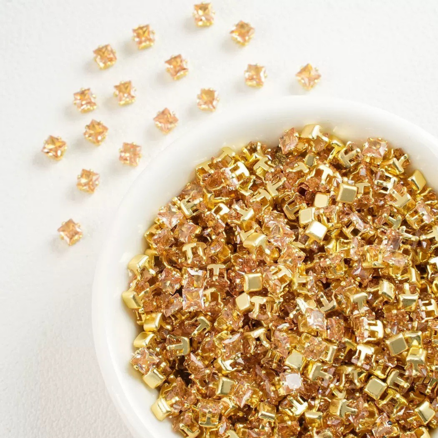 【A07】50pcs Square Zircon Beads – 3x3mm Gold-Claw DIY Spacer for Handmade Jewelry iFCraftorium