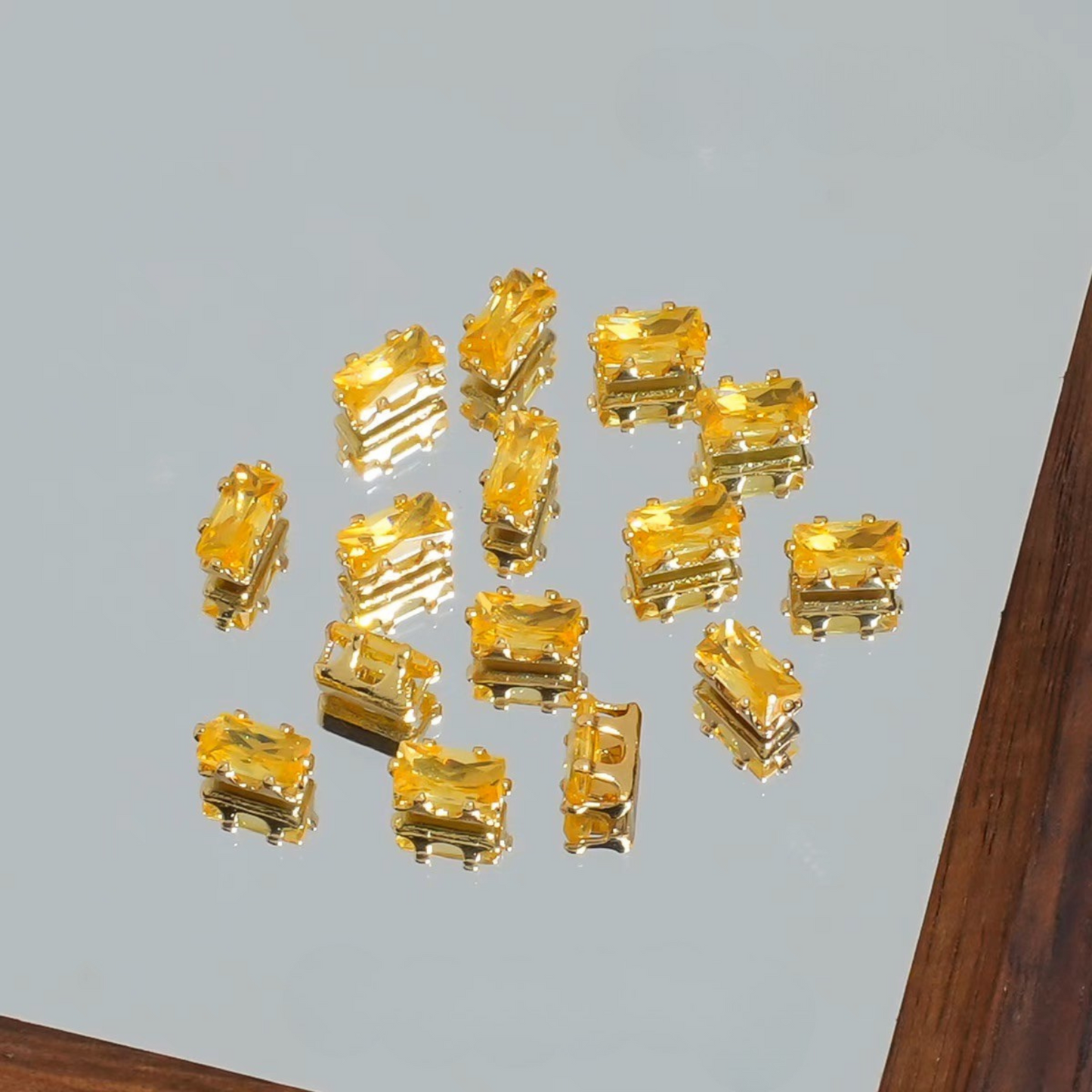 【A28】50pcs Rectangle Zircon Spacer Beads – 2.5x5mm Gold-Claw for DIY Handmade Jewelry