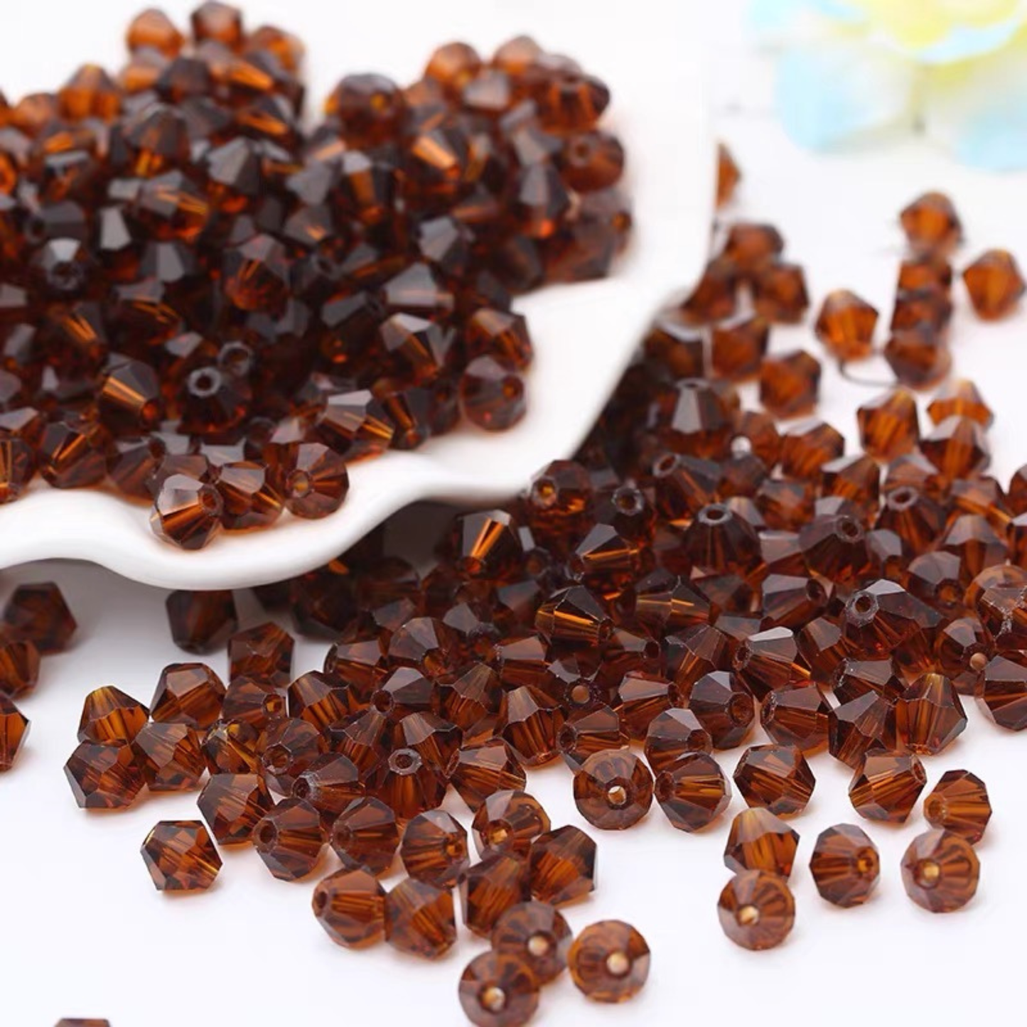 【L04】200pcs 4mm Transparent Diamond-Cut Glass Bicone Beads – Spacer Beads for DIY Bracelets & Necklaces