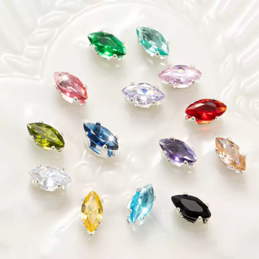 【A31】50pcs Marquise Zircon Spacer Beads – 4x8mm Silver-Claw DIY Jewelry Supplies
