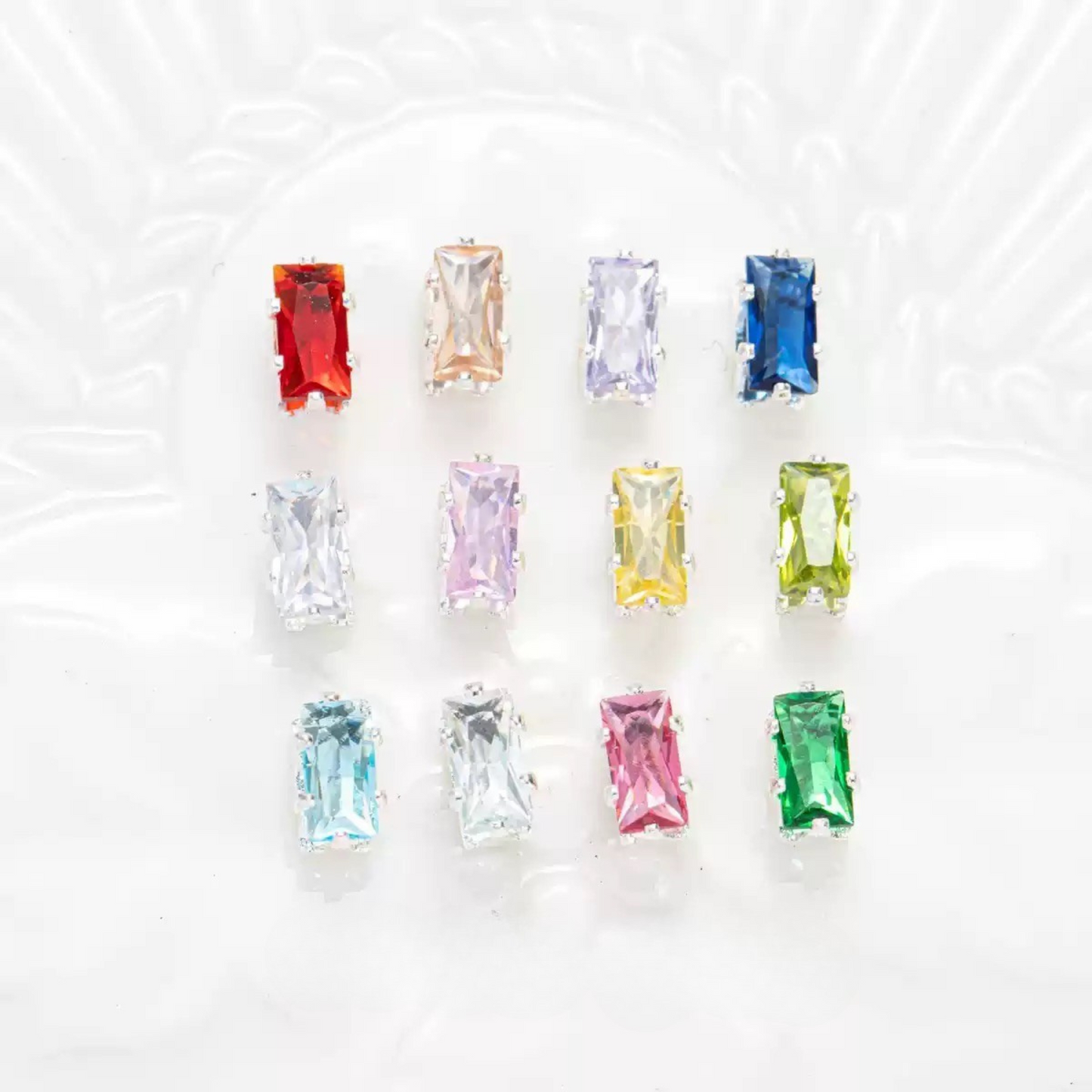 【A29】50pcs Rectangle Zircon Spacer Beads – Silver-Claw for DIY Handmade Jewelry