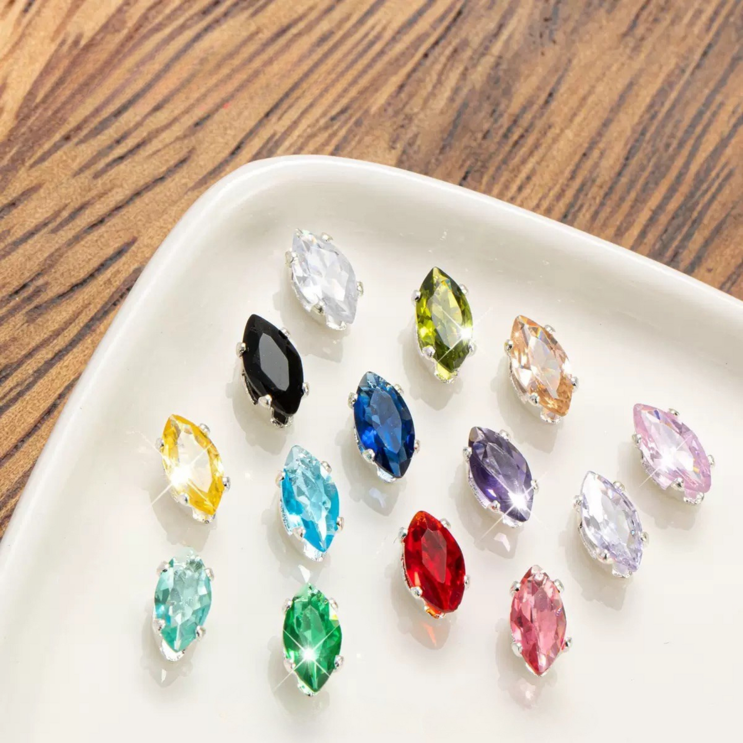 【A31】50pcs Marquise Zircon Spacer Beads – 4x8mm Silver-Claw DIY Jewelry Supplies
