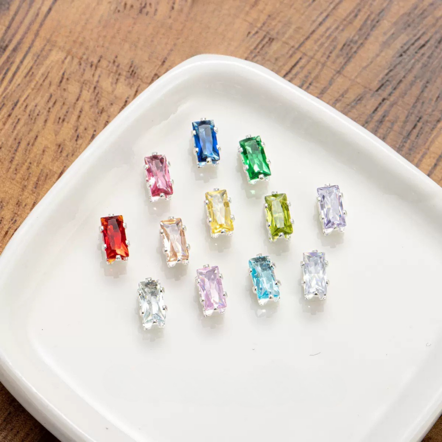 【A29】50pcs Rectangle Zircon Spacer Beads – Silver-Claw for DIY Handmade Jewelry