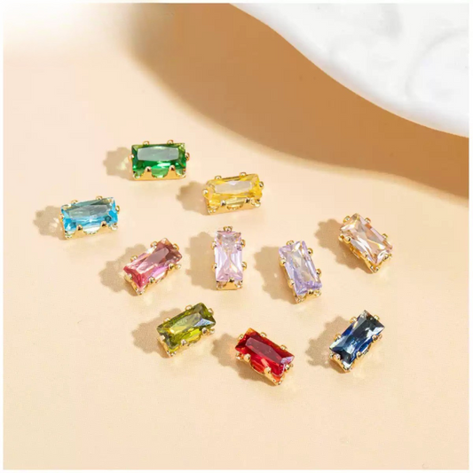 【A28】50pcs Rectangle Zircon Spacer Beads – 2.5x5mm Gold-Claw for DIY Handmade Jewelry