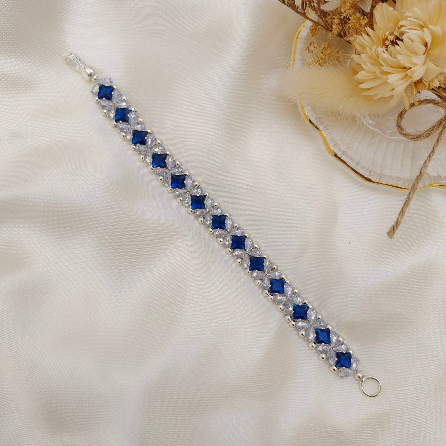 【No.82】 DIY Bracelet Craft Kit – Blue Danube Square & Teardrop CZ Bead Set with Full Tutorial